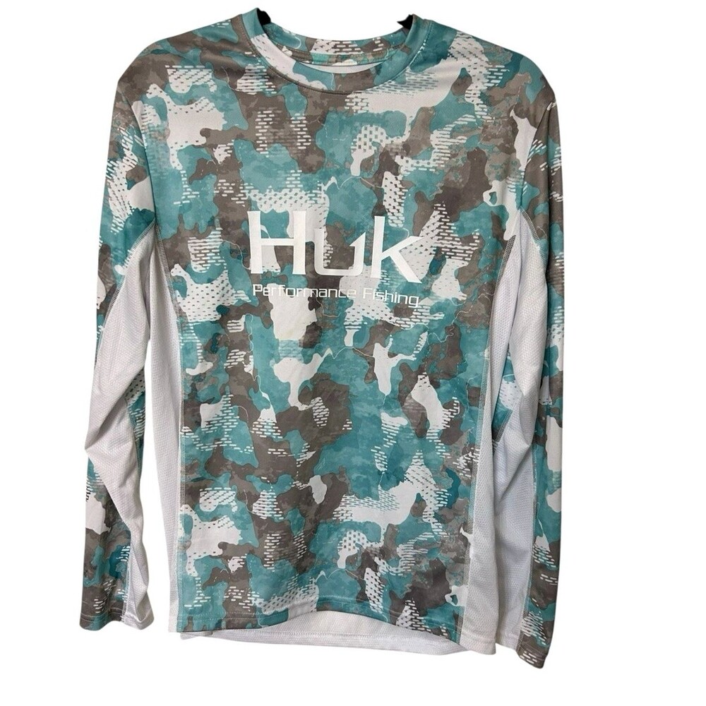 Huk Performance Mens Icon x Kc Refraction Camo Long Sleeves Fishing Shirt Sz S